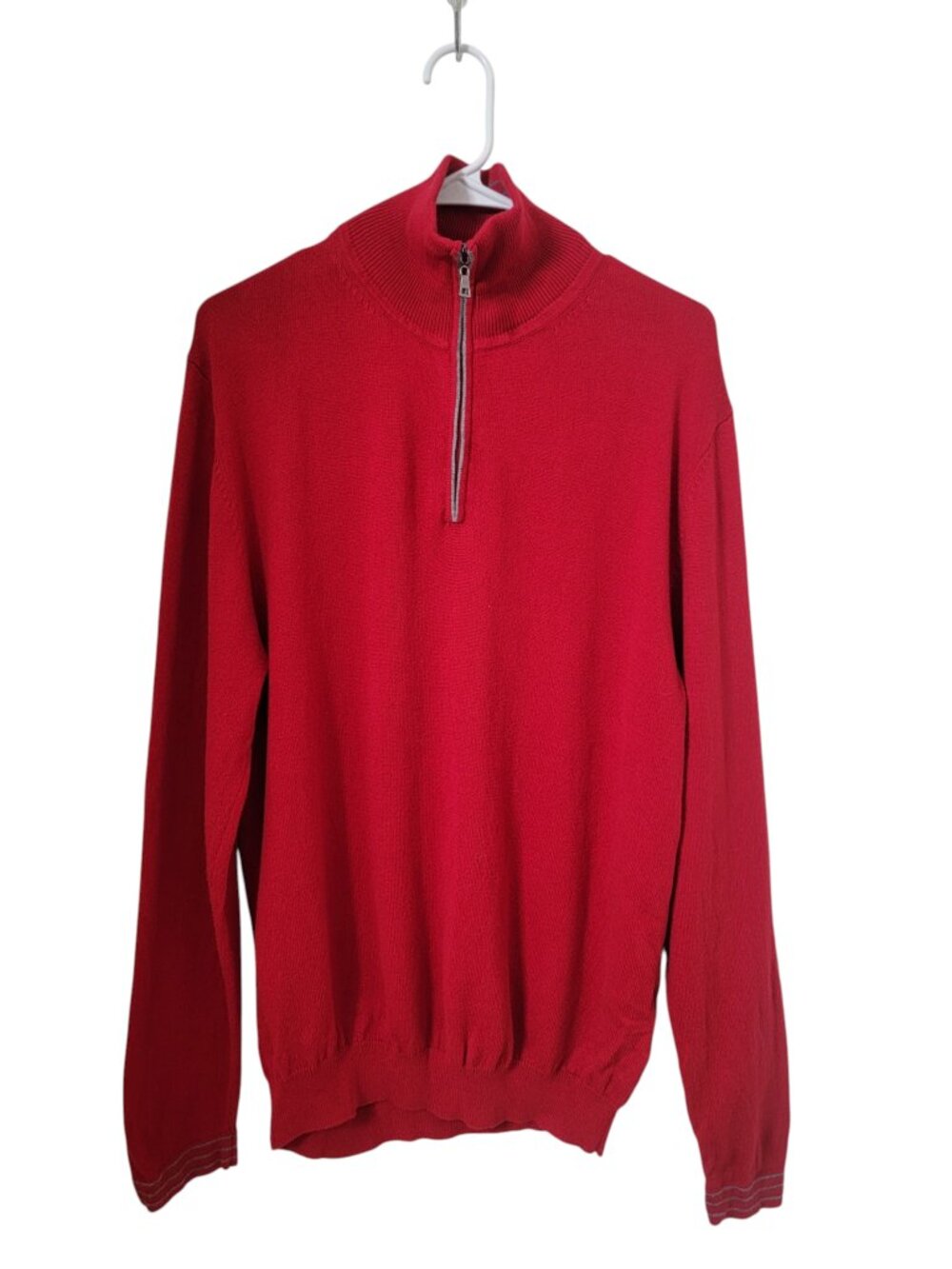 Alan Flusser Size M Red Cotton Cashmere Blend 1/4 Zip Pullover Sweater